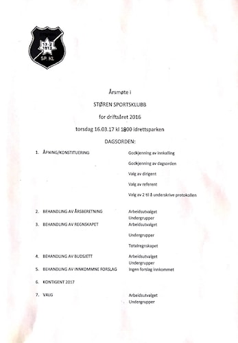 Sakliste til Årsmøte torsdag 16.03.2017 klokken 18.00
